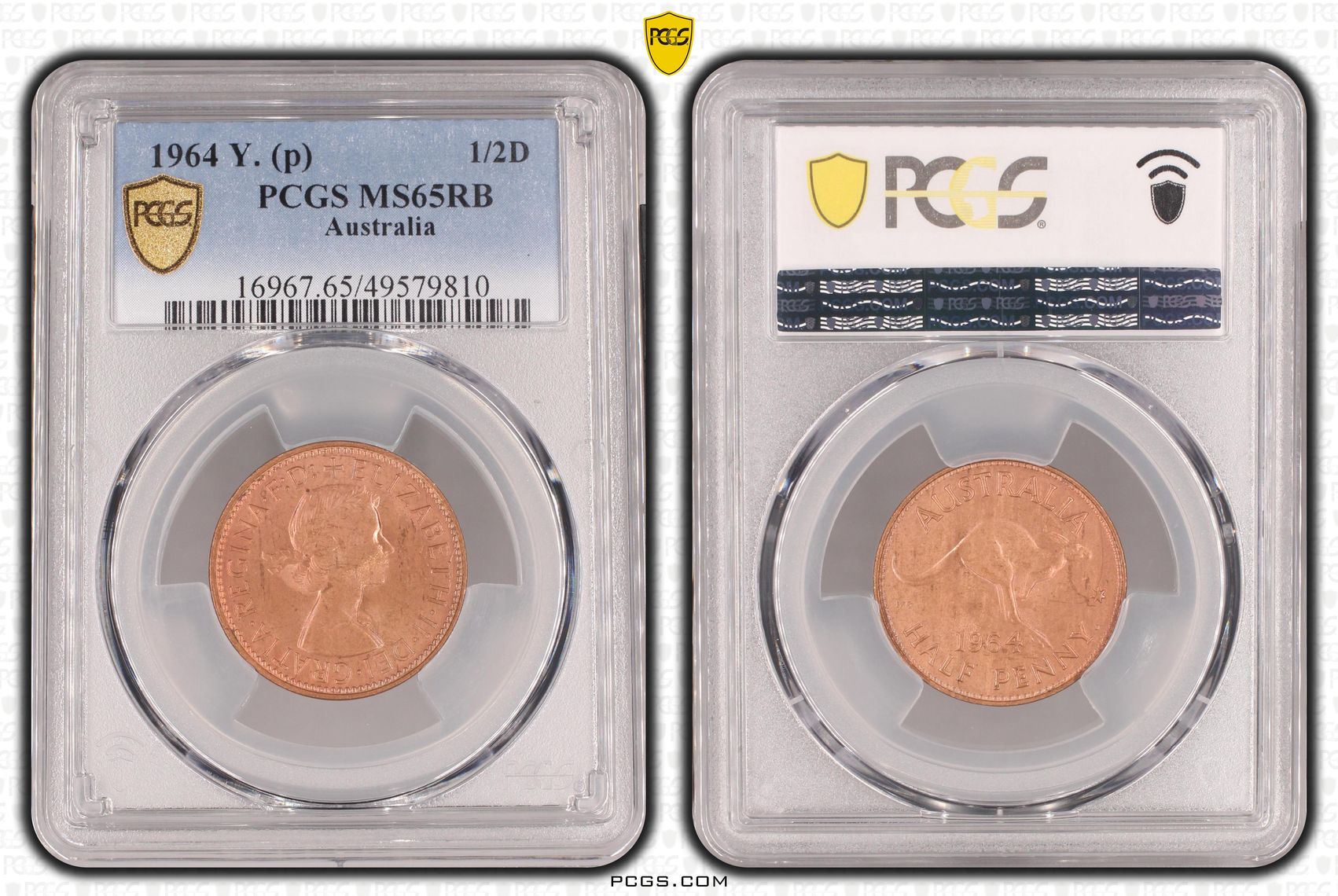 Elizabeth II, Halfpenny, 1964, PCGS MS65RB