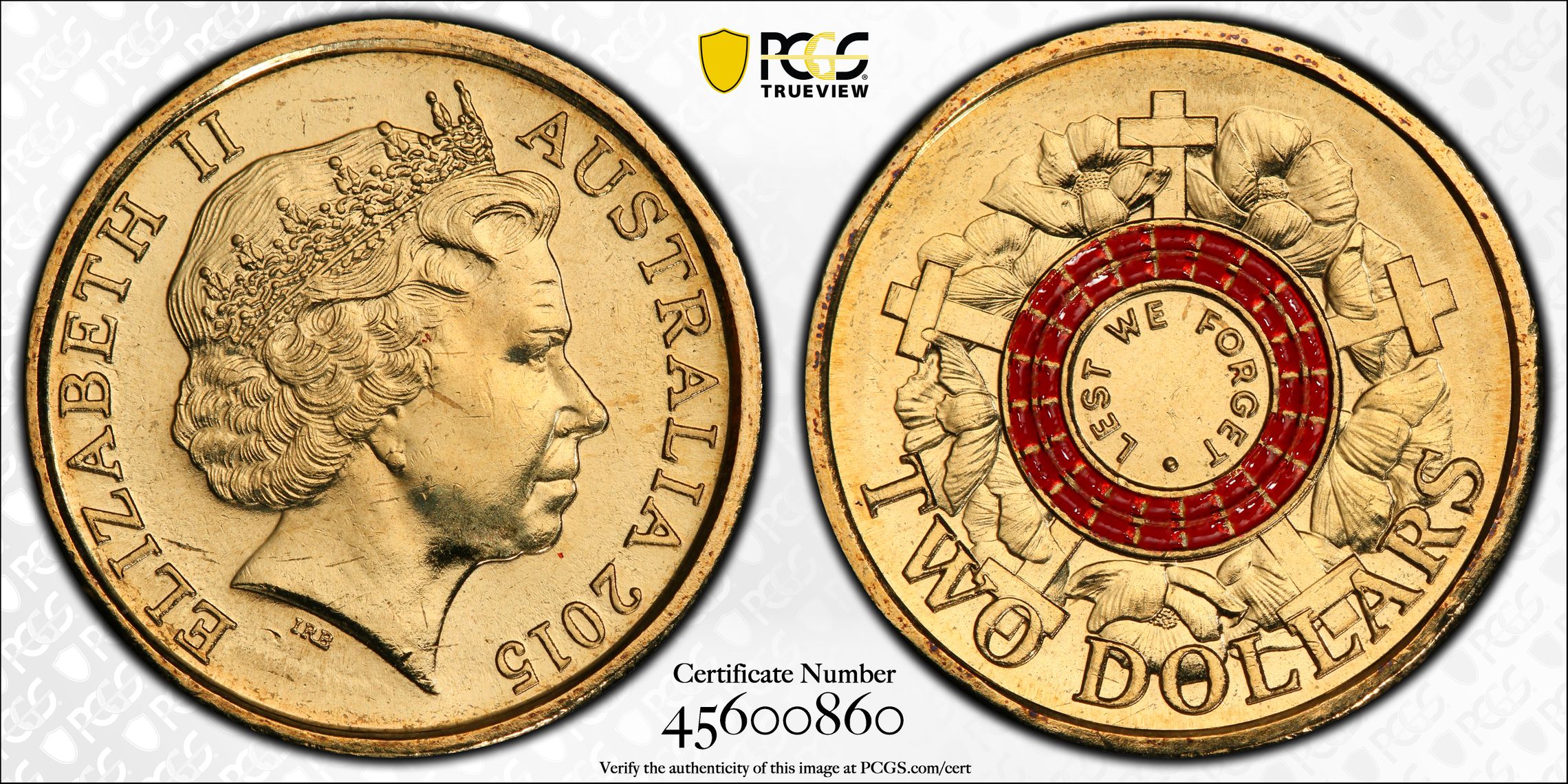 451 · Lest We Forget Colourised, Two Dollar, 2015, PCGS MS67