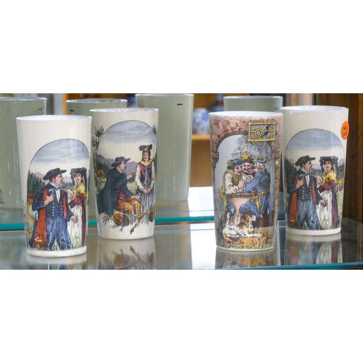4pc Antique Mettlach Scenic Beaker Cups 5''