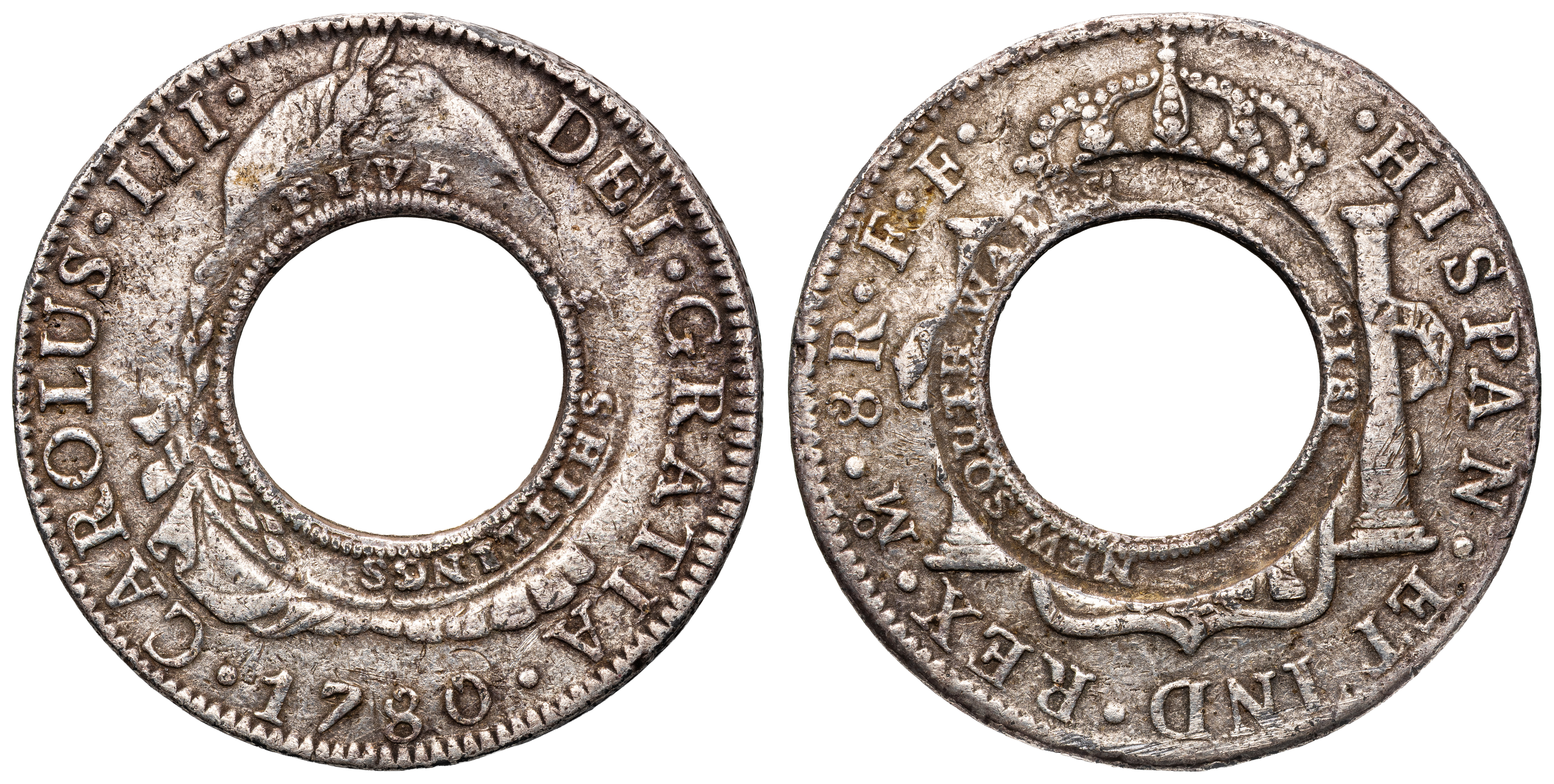 Charles III, Holey Dollar - Becker Reproduction, Five Shillings, 1813, VF