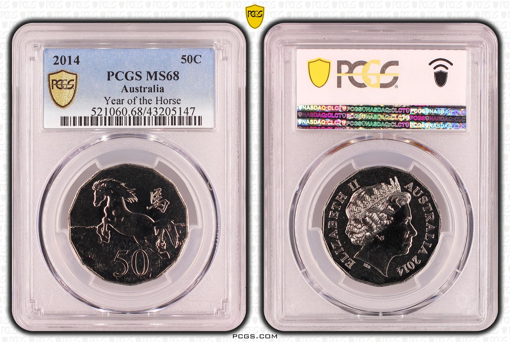 2014 Australia Fifty Cent, 50c Year of the Horse PCGS - MS68 -147