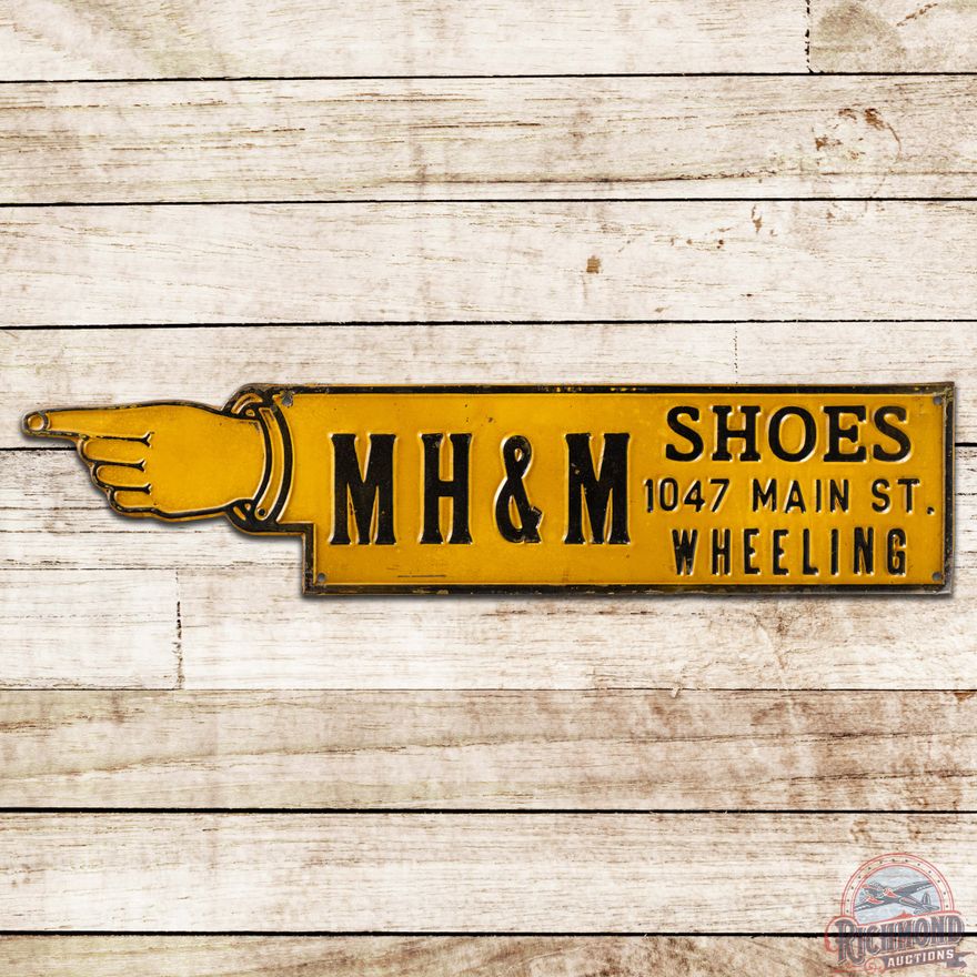 MH&M Shoes Embossed SS Tin Finger Pointer Sign Wheeling