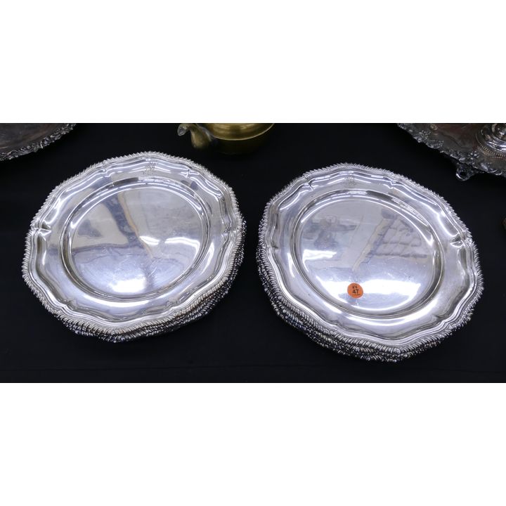 Set 12pc Antique Sheffield Plate Armorial Plates- 10''