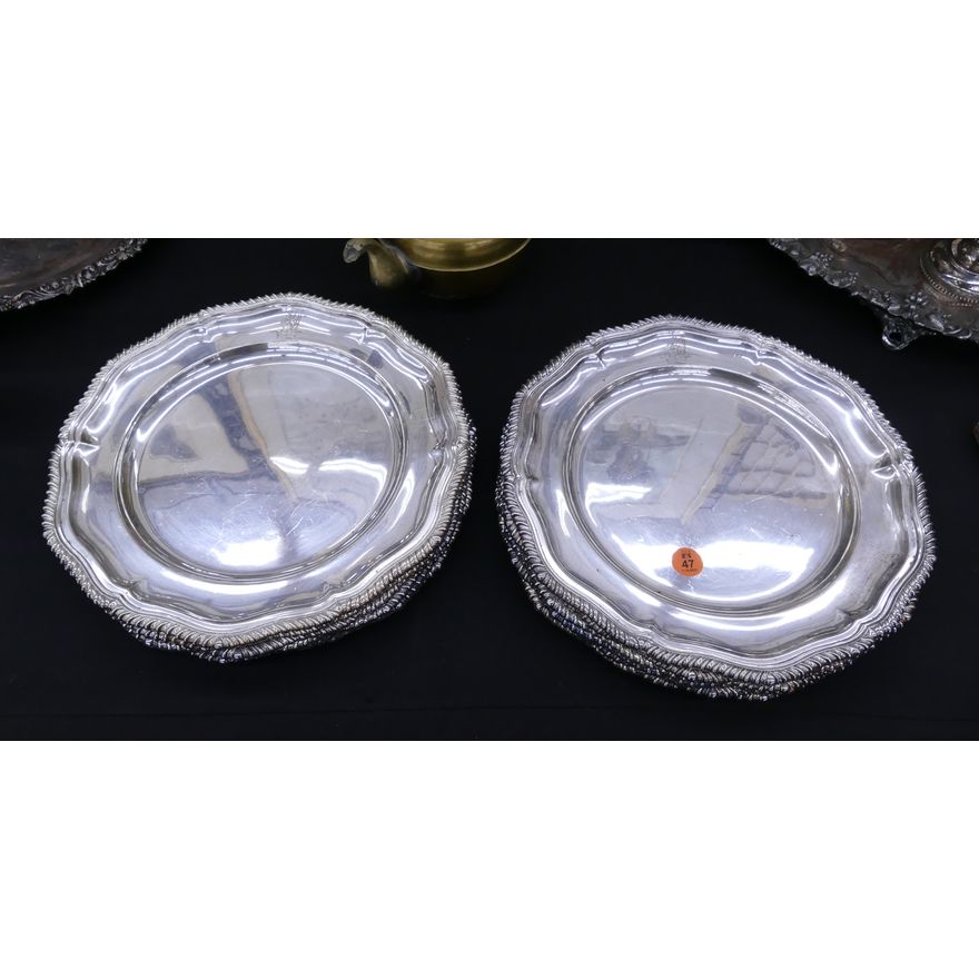 Set 12pc Antique Sheffield Plate Armorial Plates- 10''