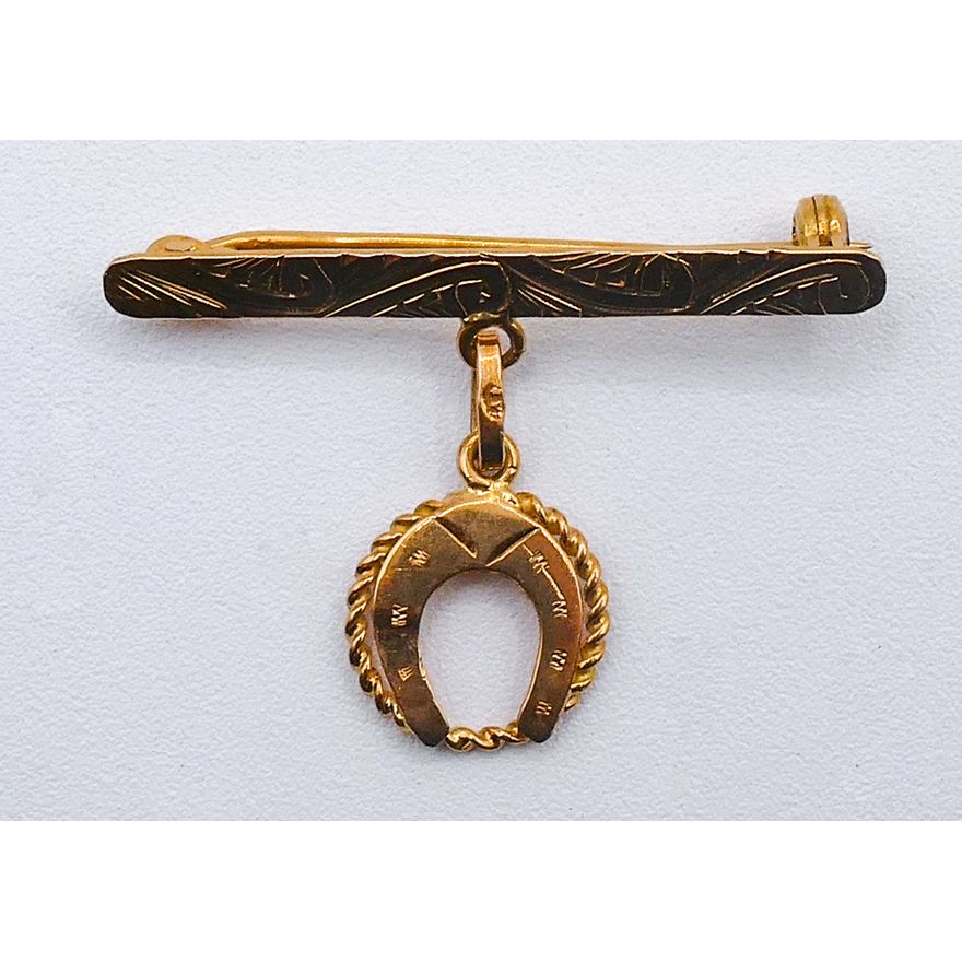 18k Horseshoe Bar Pin Brooch 1.5'' - 2.7 Grams