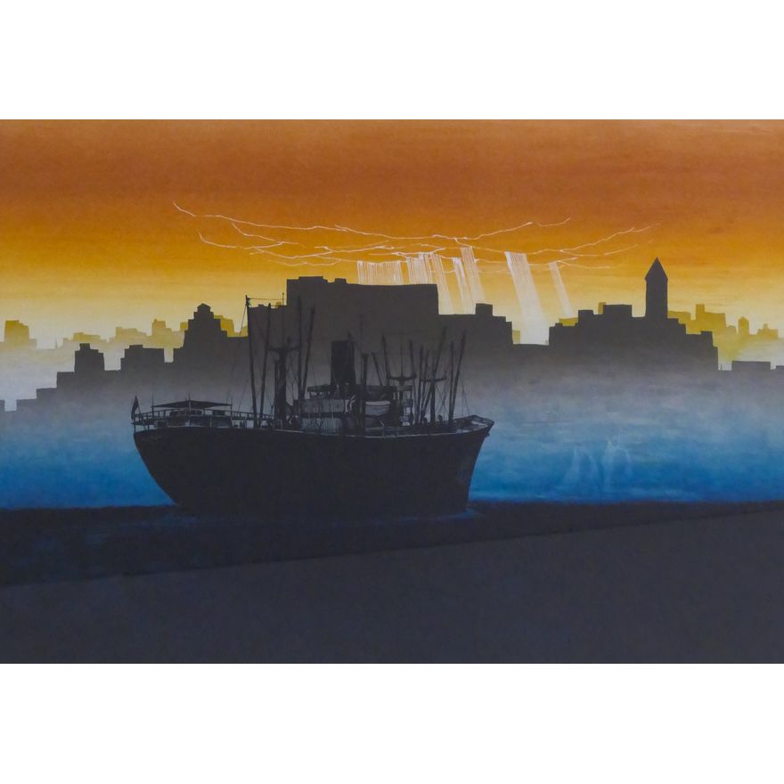 Elton Bennett (1910-1974, WA) 'The Tramp (Seattle)' Plate Signed Serigraph Framed- 24x30''