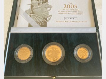 2005 Queen Elizabeth II 3-Coin Proof Gold Set. Certification number 349