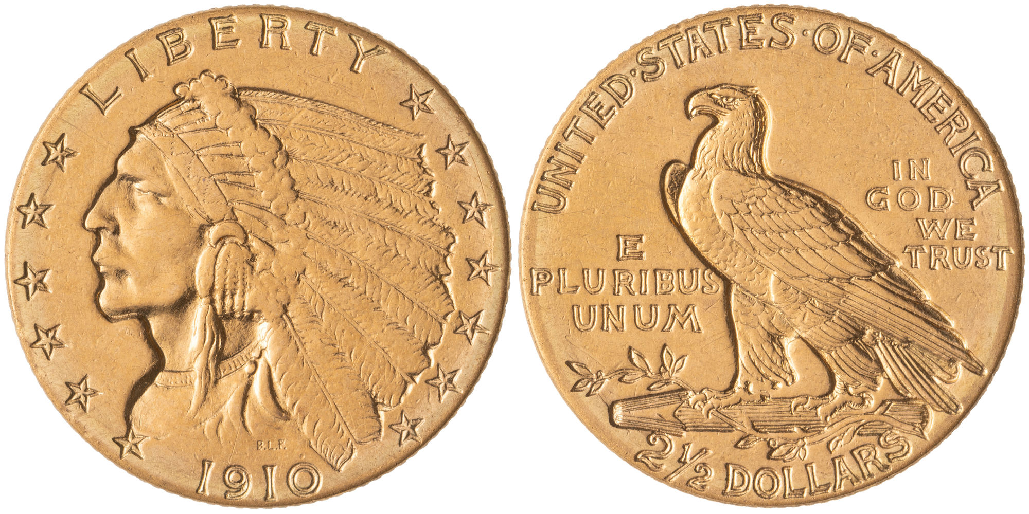 United States, Indian Head - Quarter Eagle, Two and a Half Dollars, 1910, VF