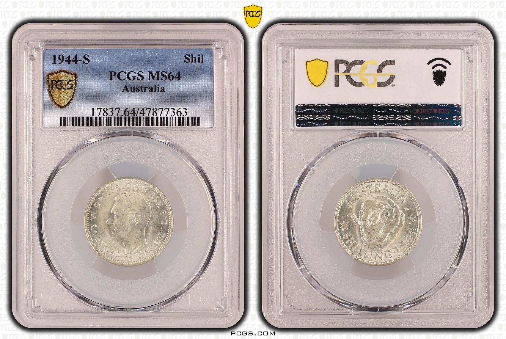 George VI, Shilling, 1944-S, PCGS MS64