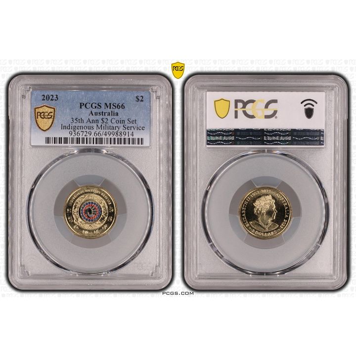 Elizabeth II, 35th Ann $2 Coin Set Colorized - Indigenous Military Service , Two Dollar, 2023, PCGS MS66
