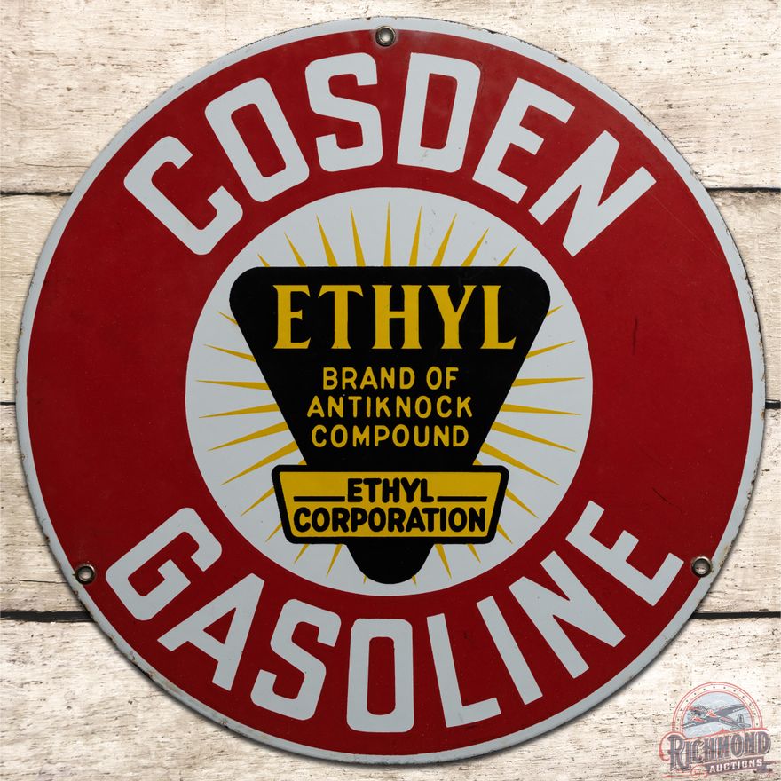 10" Cosden Ethyl Gasoline SSP Pump Plate Sign - 8.75
