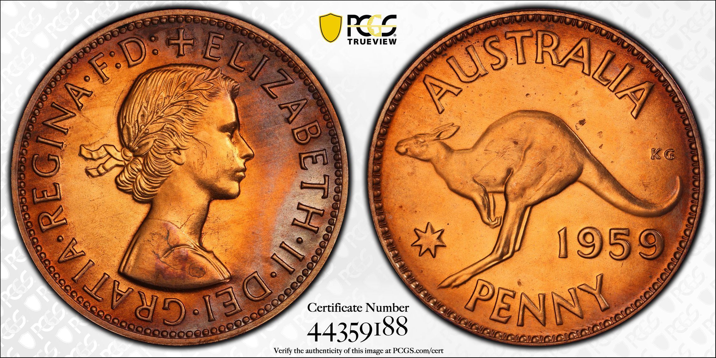 1959 Australia Penny 1D PCGS - PR65RB POP 6/0 -188