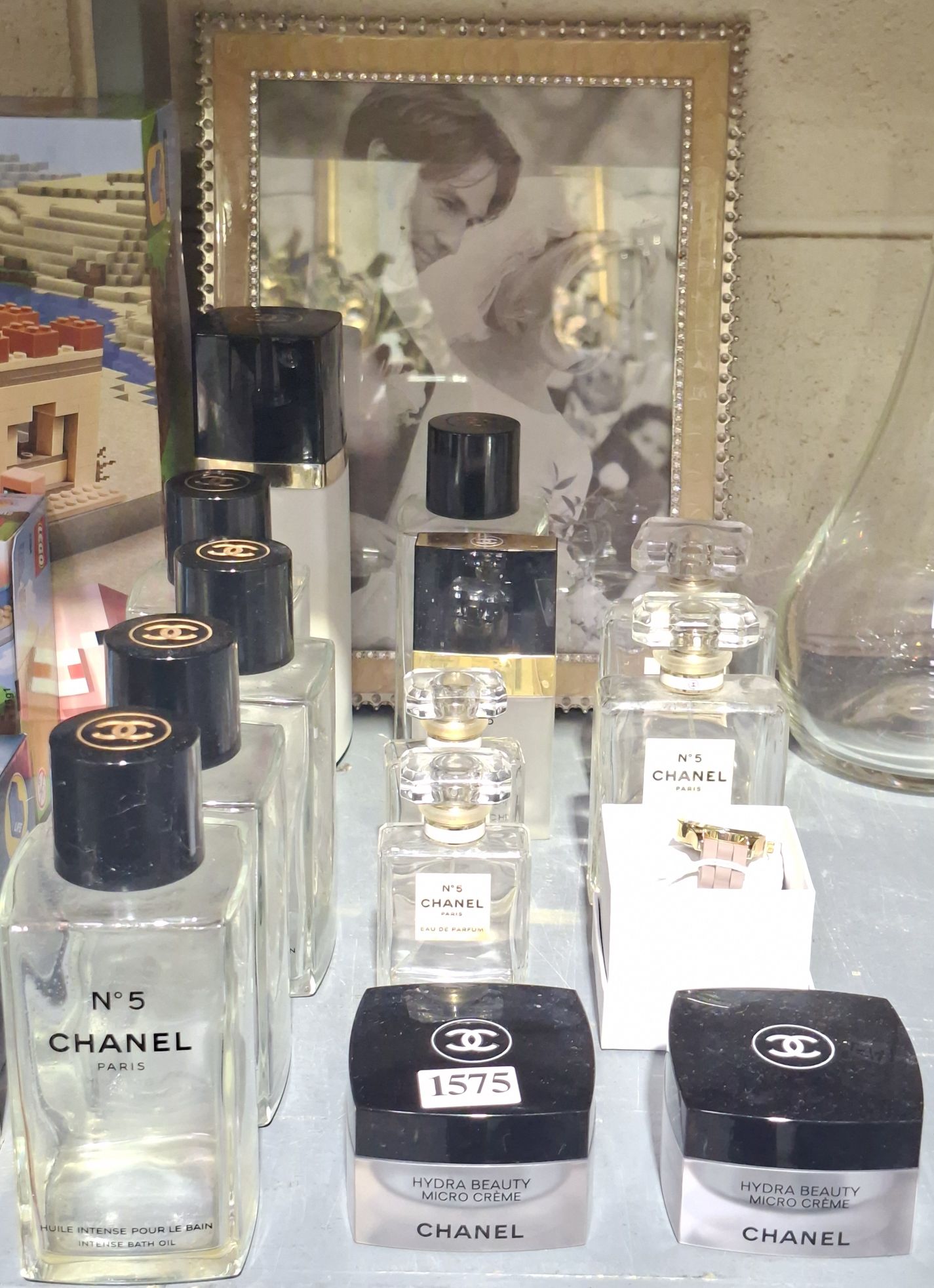 CHANEL BOTTLES, PICTURE FRAME AND WATCH
