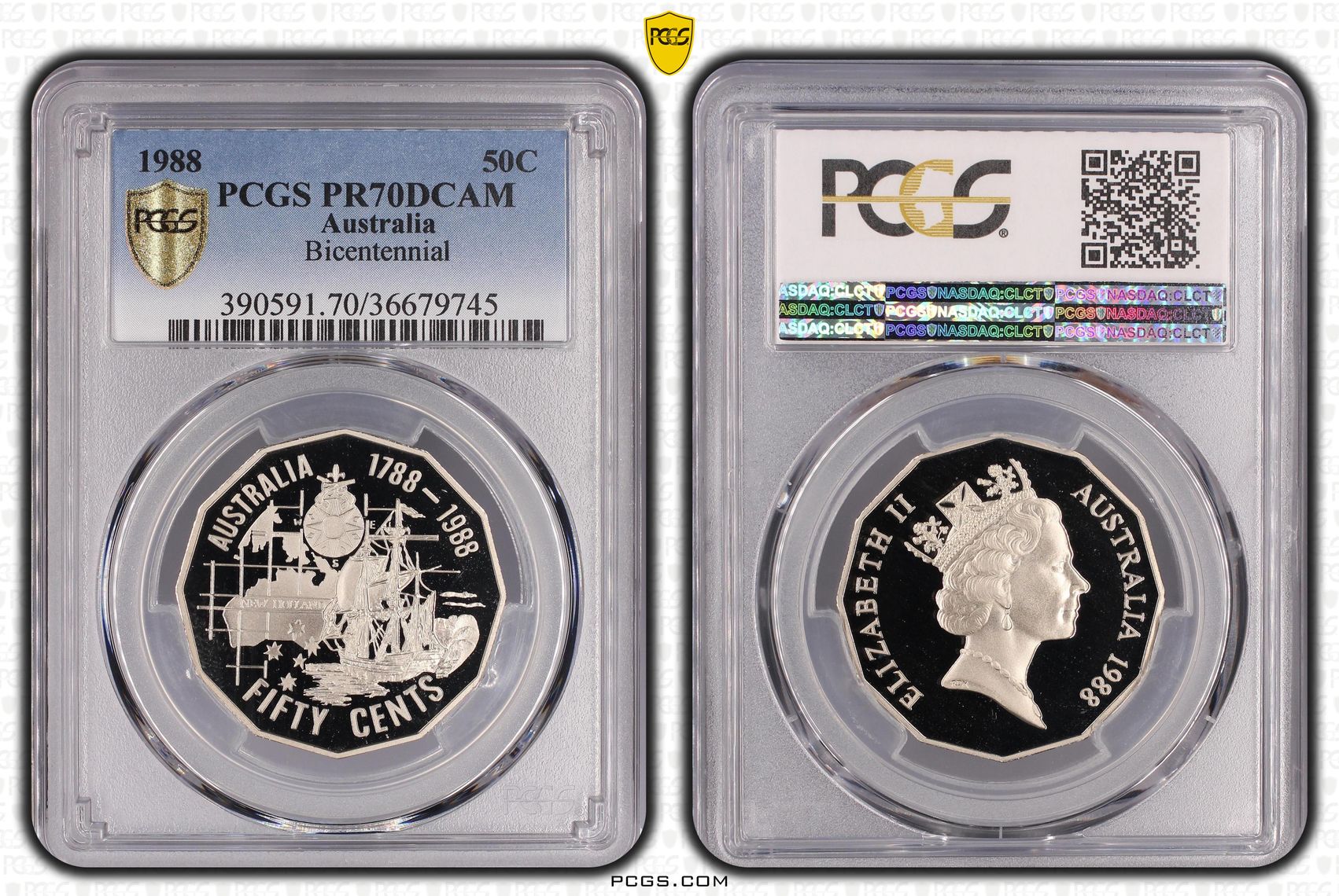 266 · 1988 Australia Fifty Cent, 50c Bicentennial PCGS - PR70DCAM POP 11/0 -745