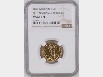 2012 ELIZABETH II DIAMOND JUBILEE GOLD SOVEREIGN MS66 DPL