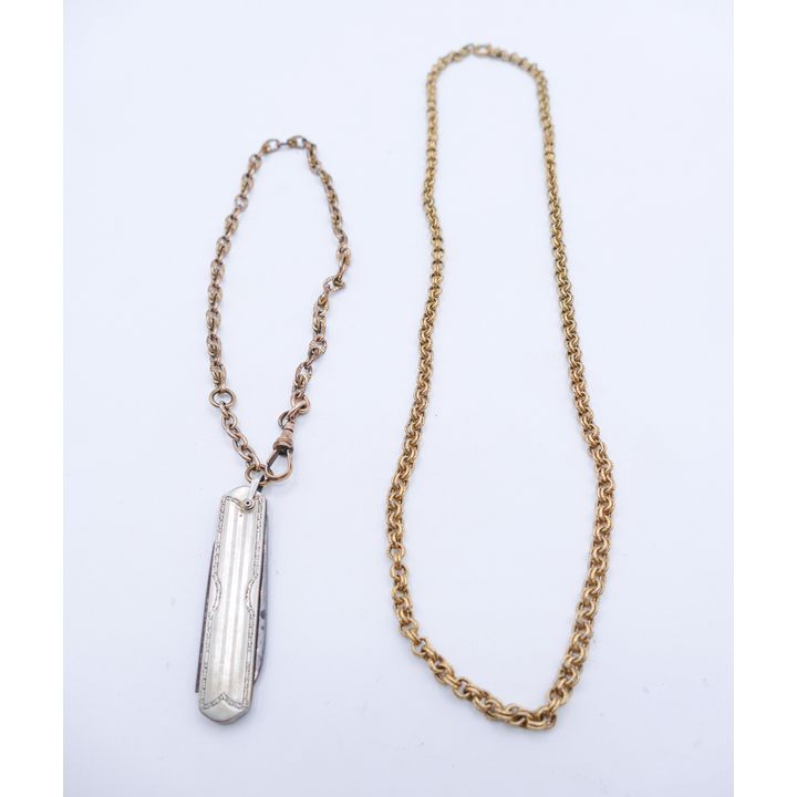 Box Old Watch Chains & Pocket Knife