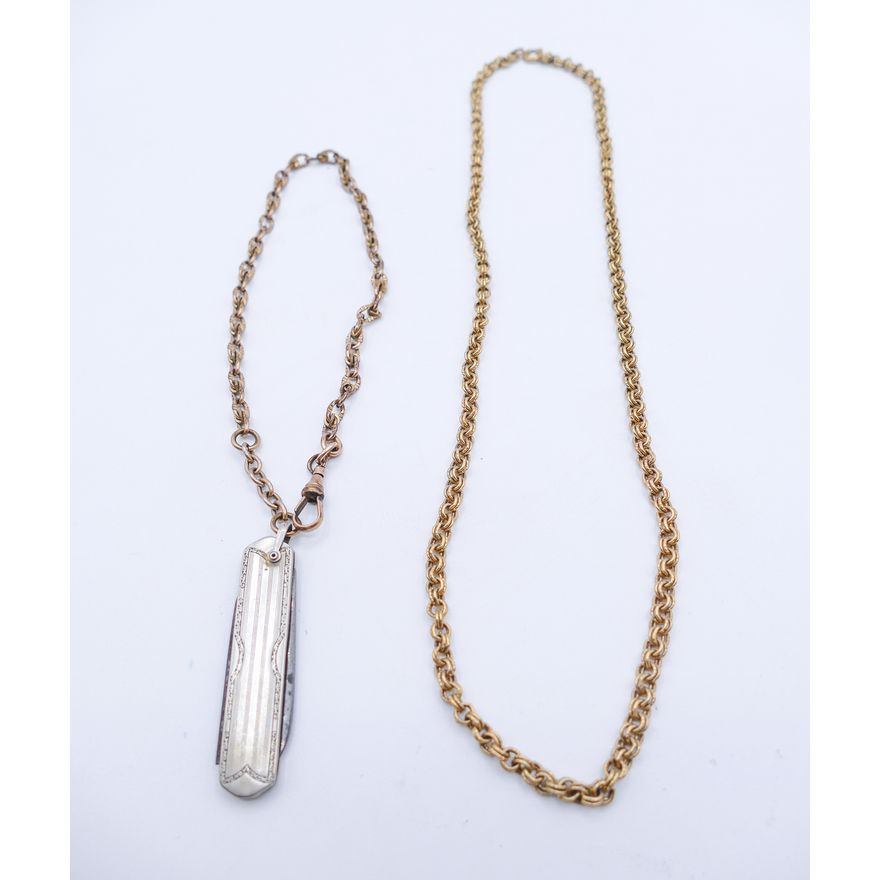 Box Old Watch Chains & Pocket Knife