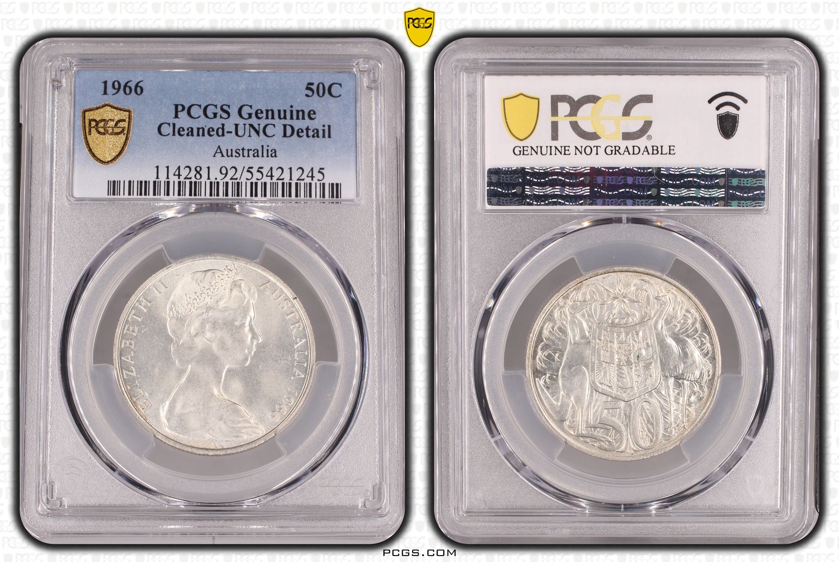 Fifty Cent, 1966, PCGS Genuine - UNC Details (92 - Cleaned)