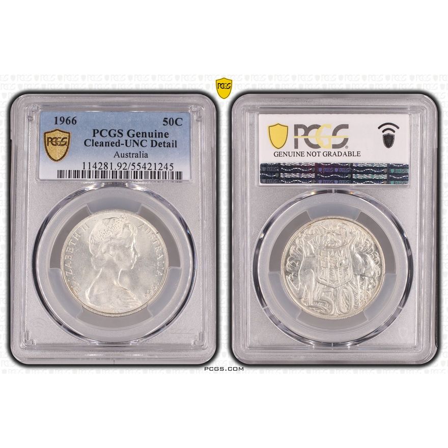 Fifty Cent, 1966, PCGS Genuine  - UNC Details (92 - Cleaned)