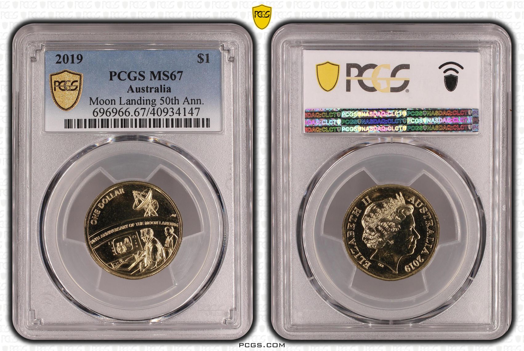 Moon Landing 50th Ann., One Dollar, 2019, PCGS MS67