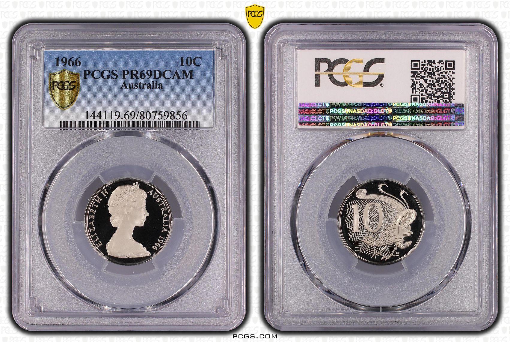 Elizabeth II, Ten Cent, 1966, PCGS PR69DCAM