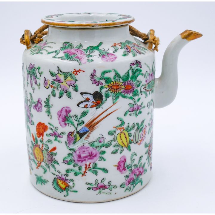 Old Chinese Porcelain Floral Canton Teapot 6''