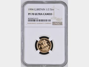 1994 PROOF GOLD HALF SOVEREIGN PF70 UCAM TOP POP!