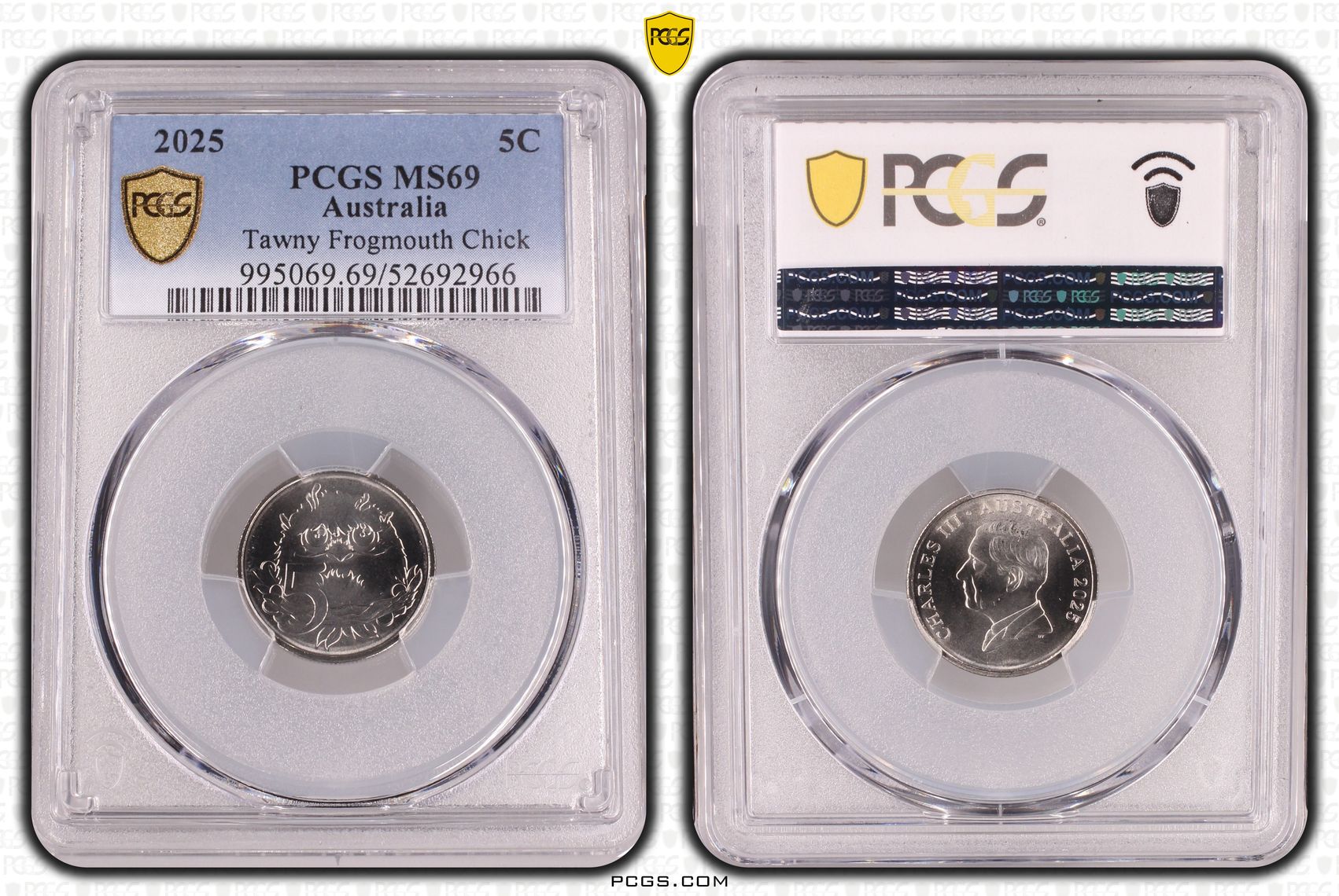Tawny Frogmouth Chick, Five Cent, 2025, PCGS MS69