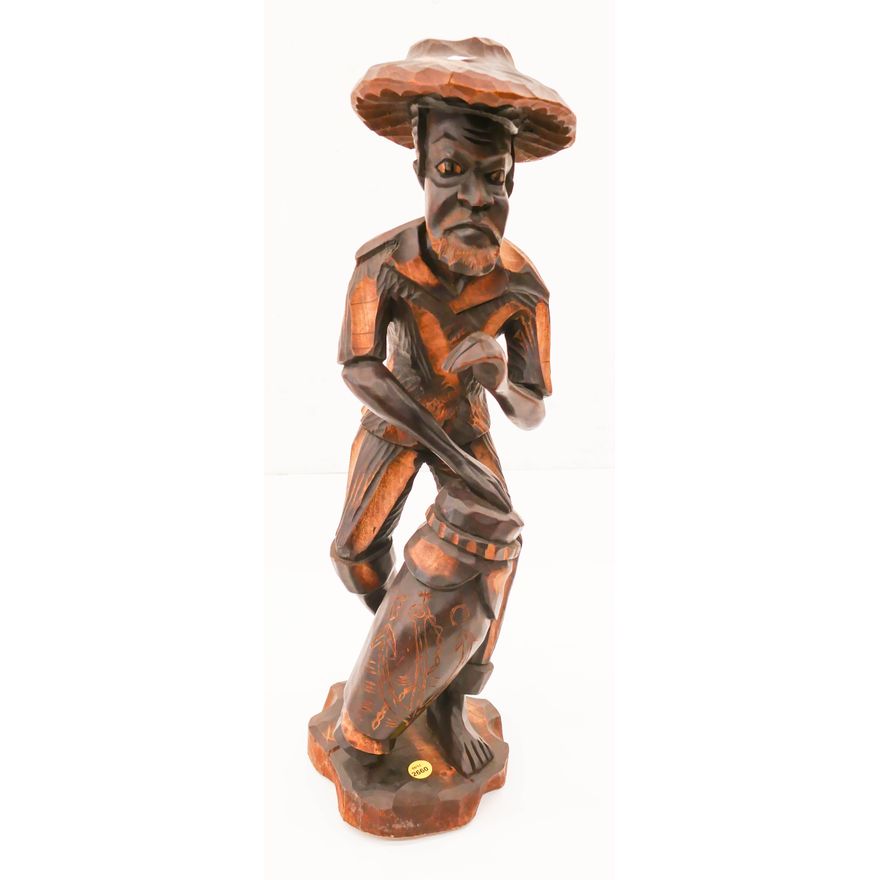 African Carved Wood Drummer Figure- 23''