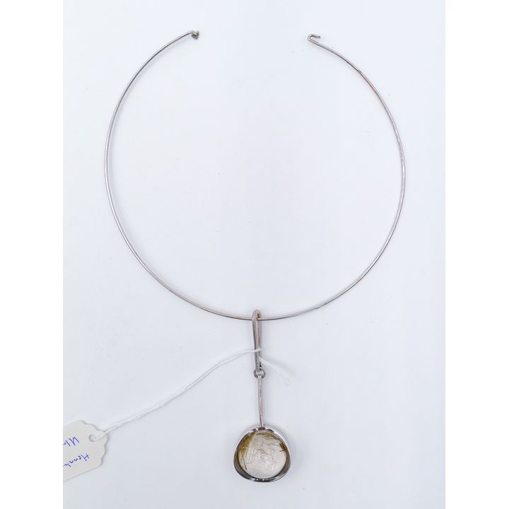 Danish Sterling Modernist Quartz Pendant Necklace