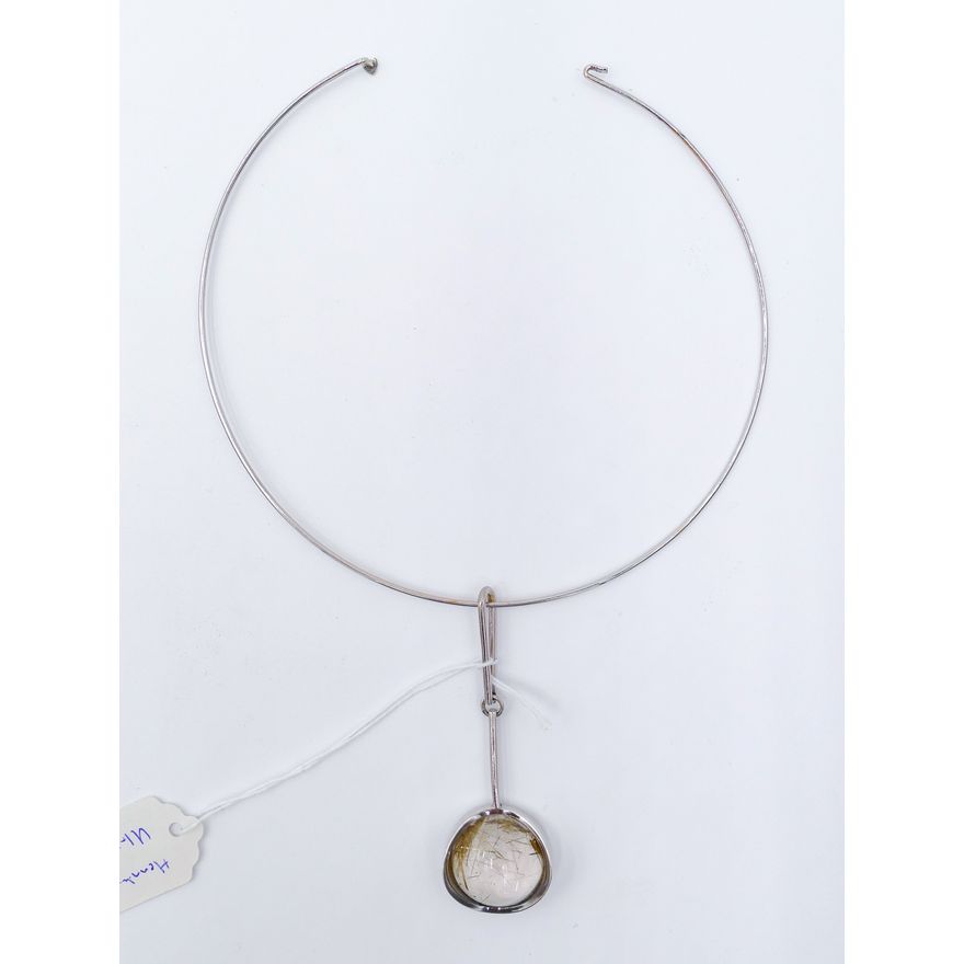 Danish Sterling Modernist Quartz Pendant Necklace