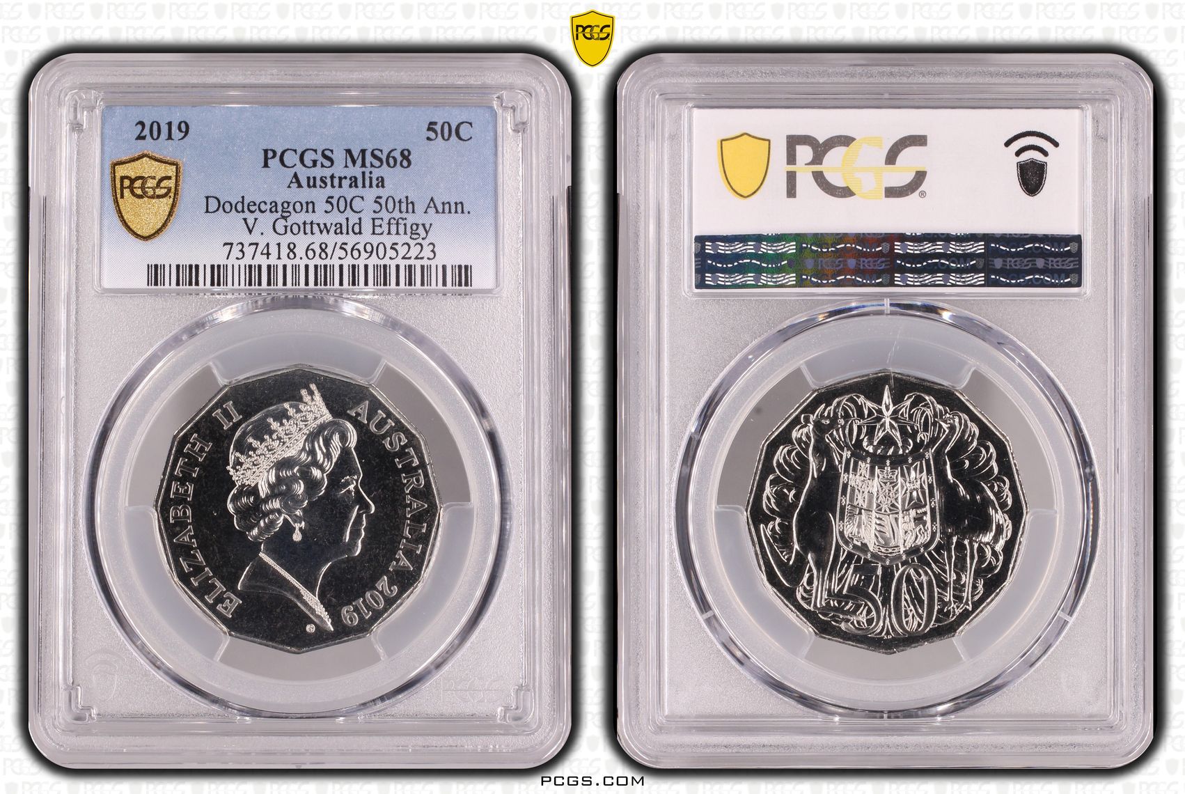 Dodecagon 50C 50th Ann. V. Gottwald Effigy, Fifty Cent, 2019, PCGS MS68