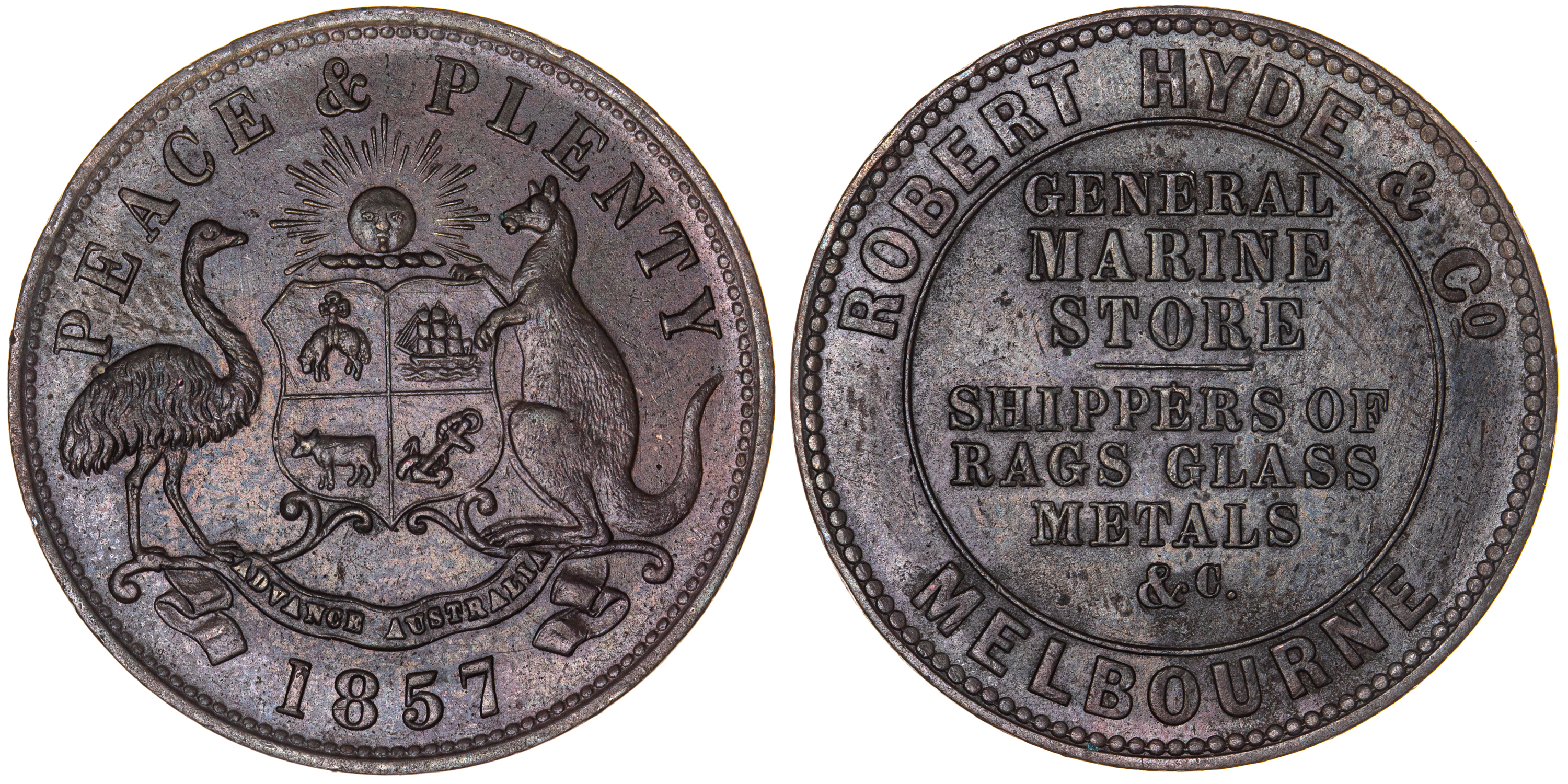 A.139 - Hyde, Robert & Co., Melbourne, Penny, 1857, aEF