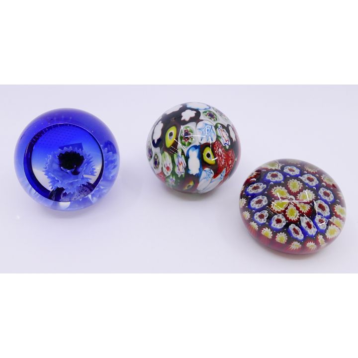 3pc Art Glass Paperweights- Caithness Etc- 2.5''