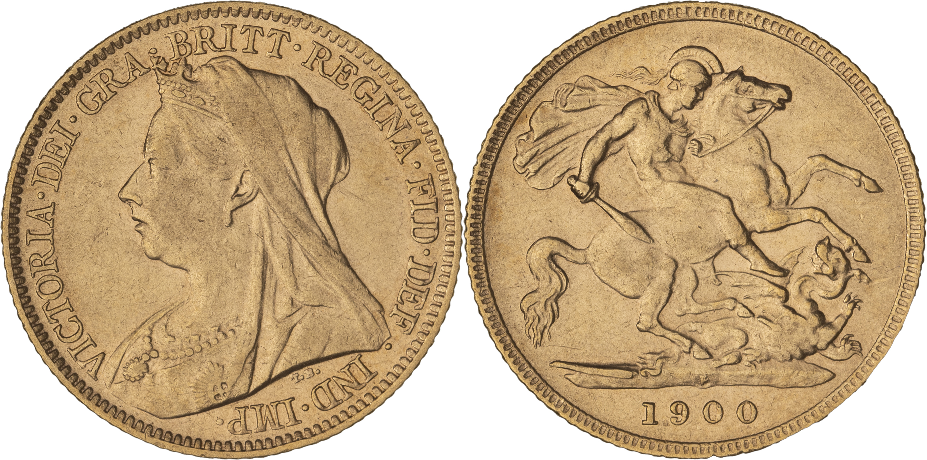 Victoria, St George Reverse - Veiled Head, Half Sovereign, 1900-P, gVF