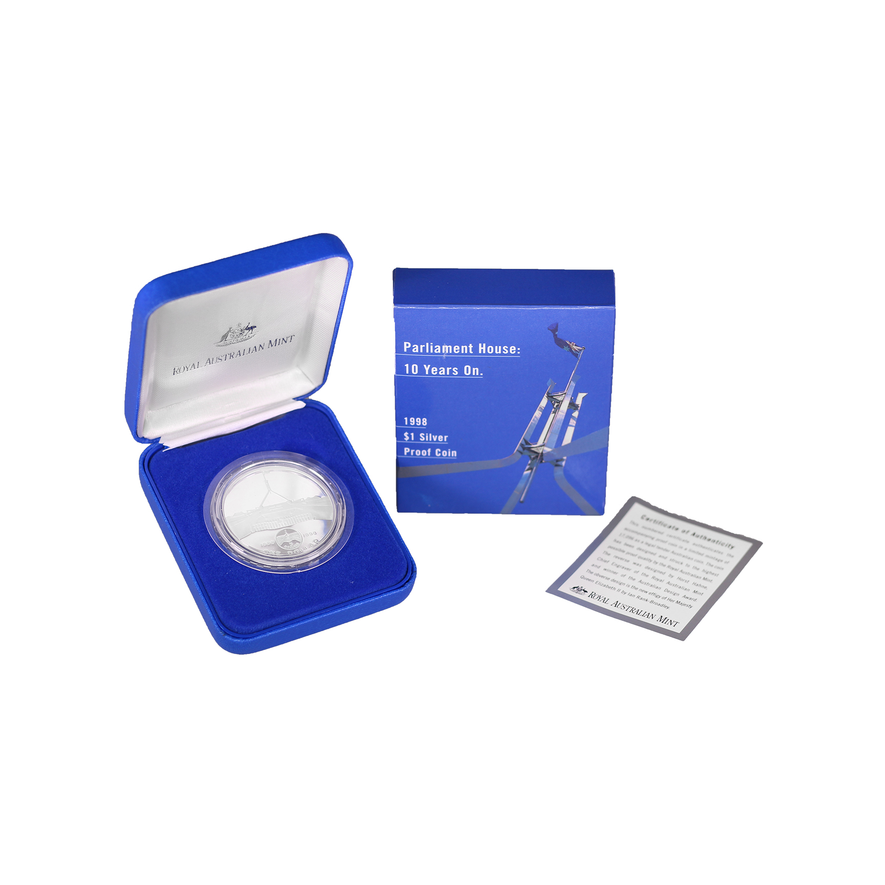 1998 RAM $1 Parliament House 10 Years On Silver Proof Coin - Box & COA
