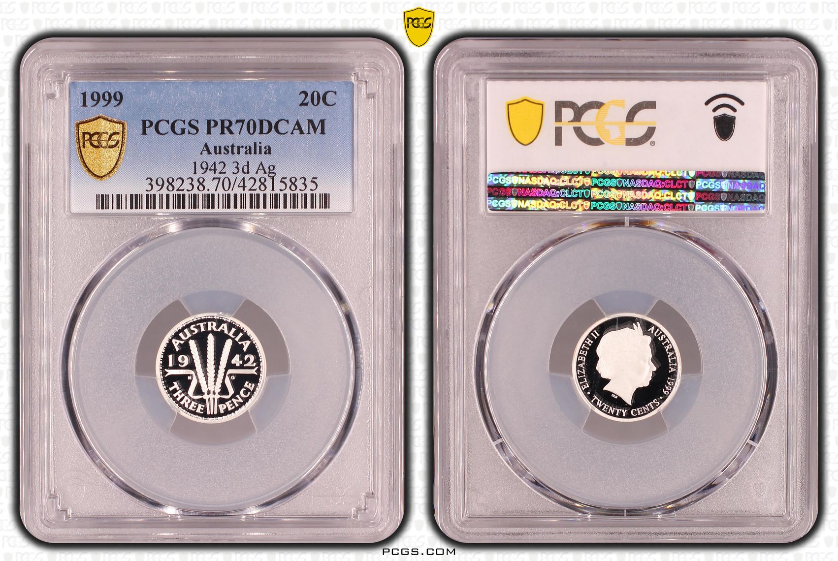 Elizabeth II, Silver, 1942 Threepence, Twenty Cent, PR70DCAM , 1999 PCGS POP - 37/0
