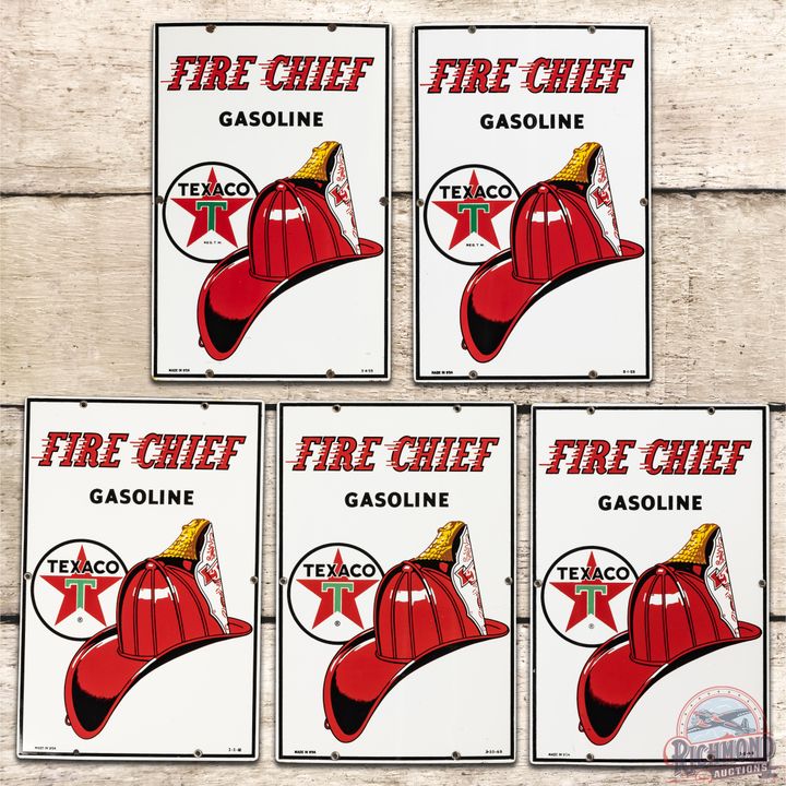 1955-1962 Lot of 5 Texaco Fire Chief SSP Gas Pump Plate Signs - 9