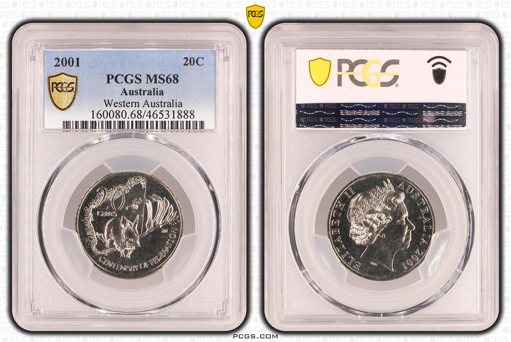 Western Australia, Twenty Cent, 2001 POP Report 17/0, PCGS MS 68