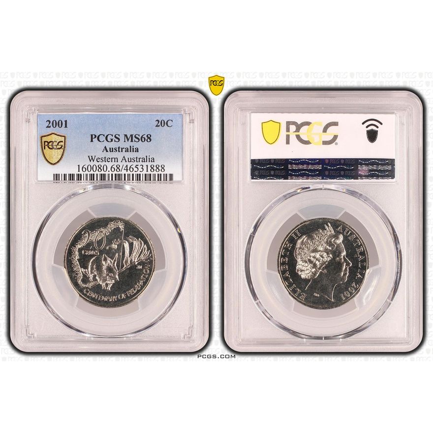 Western Australia, Twenty Cent, 2001 POP Report 17/0, PCGS MS 68
