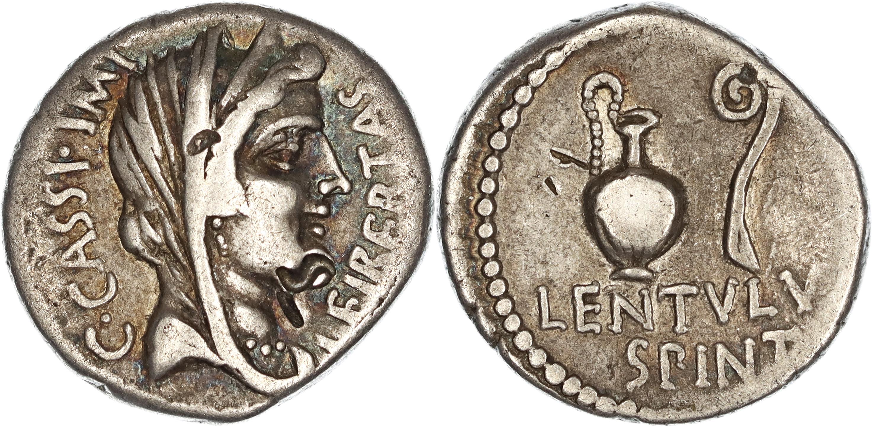 Roman Republic, Imperatorial Period, C. Cassius Longinus, Silver Denarius, 42 BC, gF