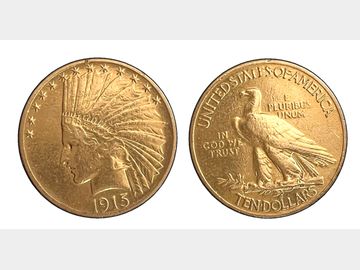 1915 UNITED STATES OF AMERICA INDIAN HEAD GOLD 10 DOLLAR COIN