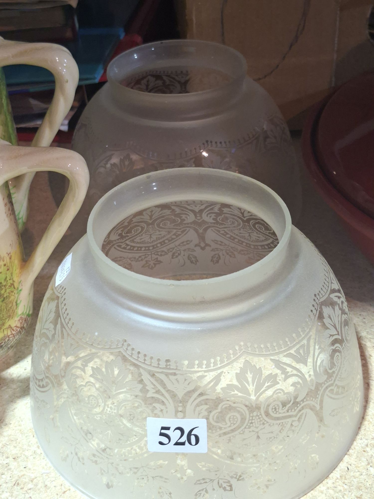 2 Antique Etched And Frosted Glass Lamp Shades
