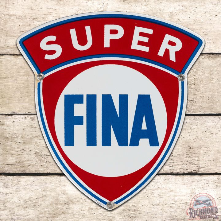 Fantastic Super Fina Gasoline Die Cut Single Sided Porcelain Pump Plate Sign