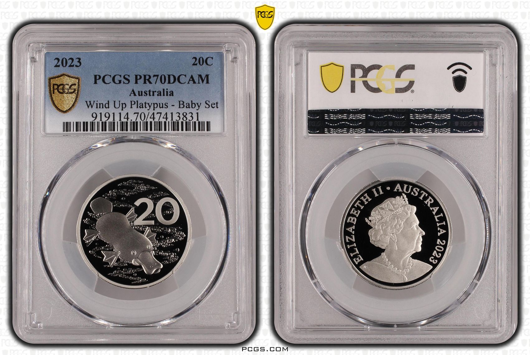 Elizabeth II, Wind Up Platypus - Baby Set, Twenty Cent, 2023, PCGS PR70DCAM