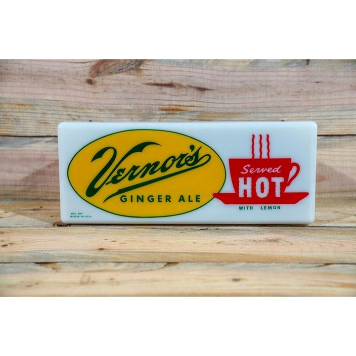 Vernor's Ginger Ale "Served Hot "Lighted Plastic Sign