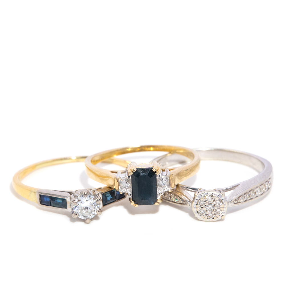 61 · Three Diamond & Sapphire 9ct Gold Rings