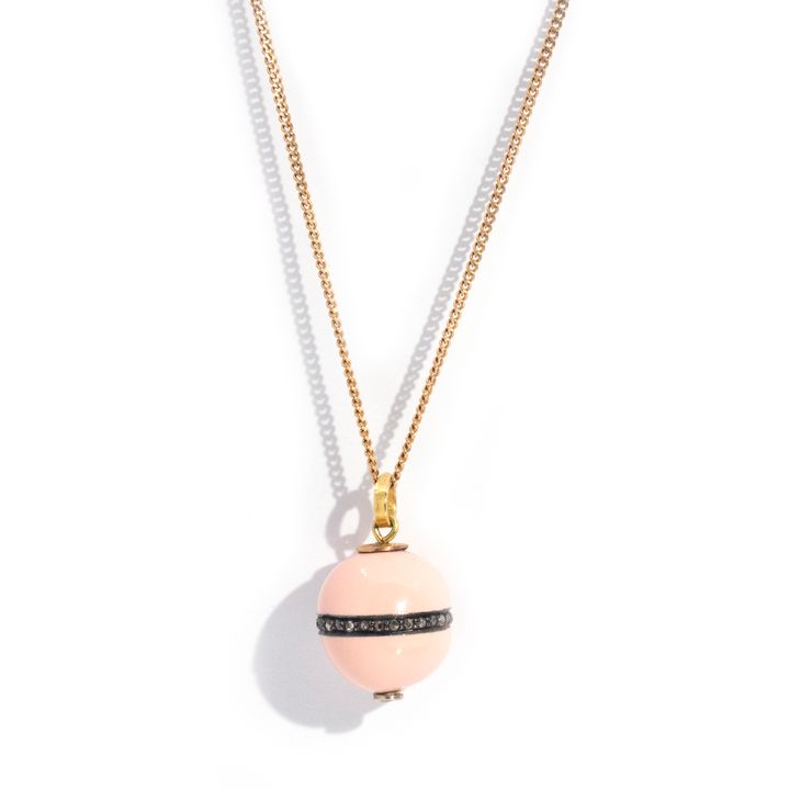 Antique 18 Carat Gold Diamond Ball Pendant on 9 Carat Gold Chain, Circa 1900s