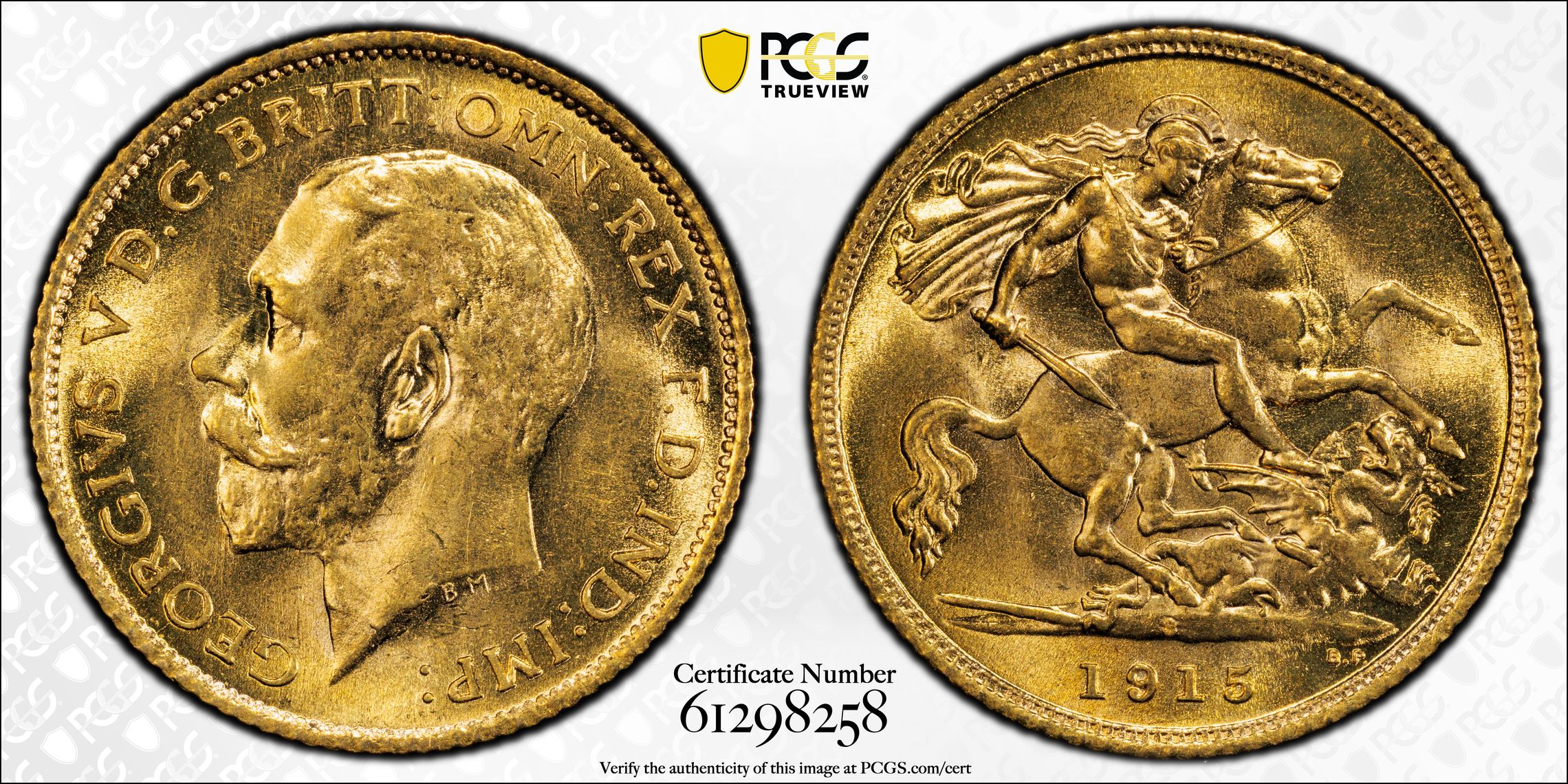53 · George V, St George Reverse, Half Sovereign, 1915-S, PCGS MS64