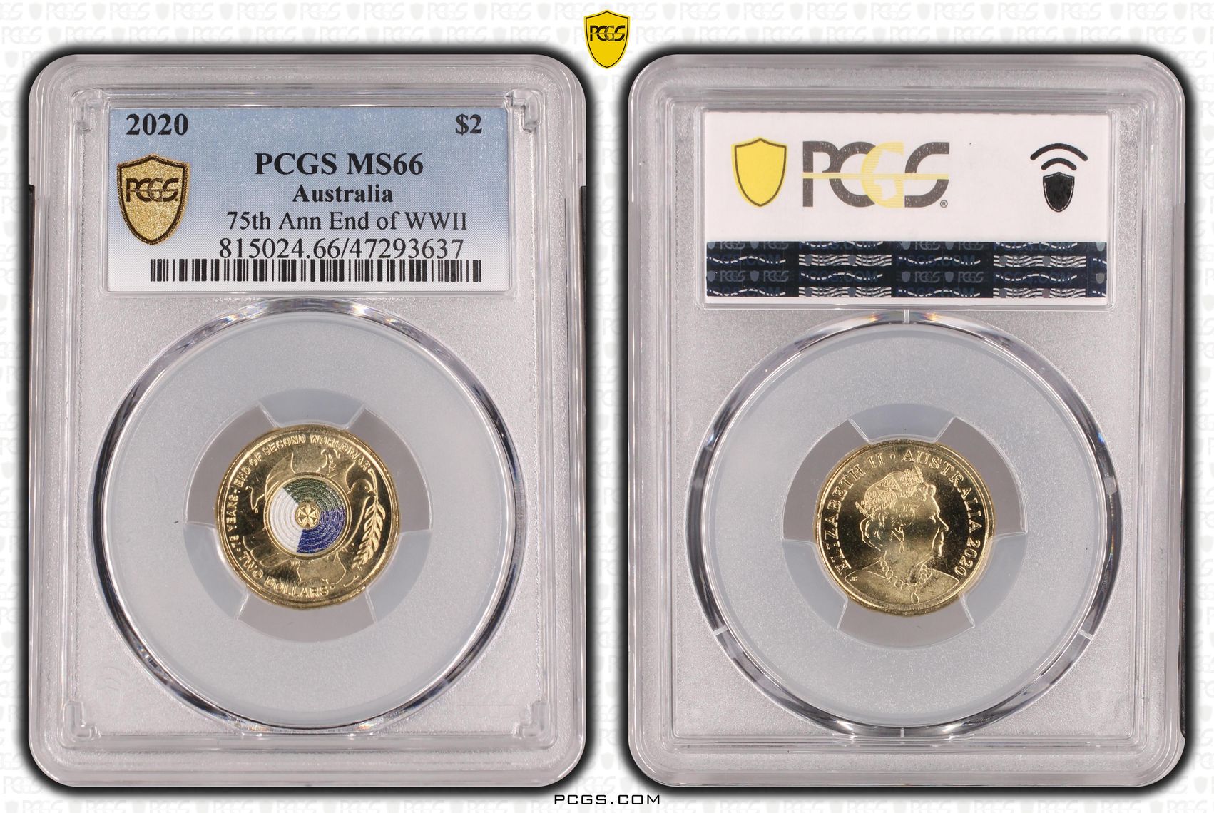 Elizabeth II, 75th Ann End of WWII, Two Dollar, 2020, PCGS MS66